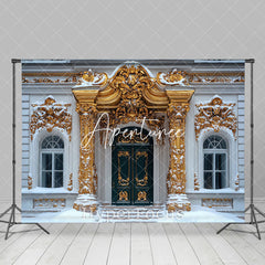 Aperturee - Aperturee Snowy Luxury White Gold House Architecture Backdrop