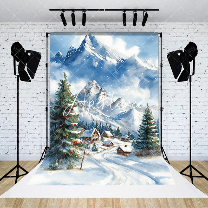 Aperturee - Aperturee Snowy Montain Wonderland Merry Christmas Backdrop