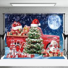 Aperturee - Aperturee Snowy Moon Night Red Truck Christmas Vibe Backdrop