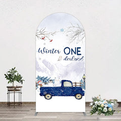 Aperturee - Aperturee Snowy Mountain Truck Winter Onederland Arch Backdrop