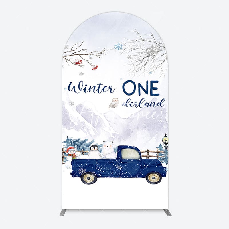 Aperturee - Aperturee Snowy Mountain Truck Winter Onederland Arch Backdrop