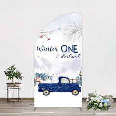 Aperturee - Aperturee Snowy Mountain Truck Winter Onederland Half Moon Arch Backdrop