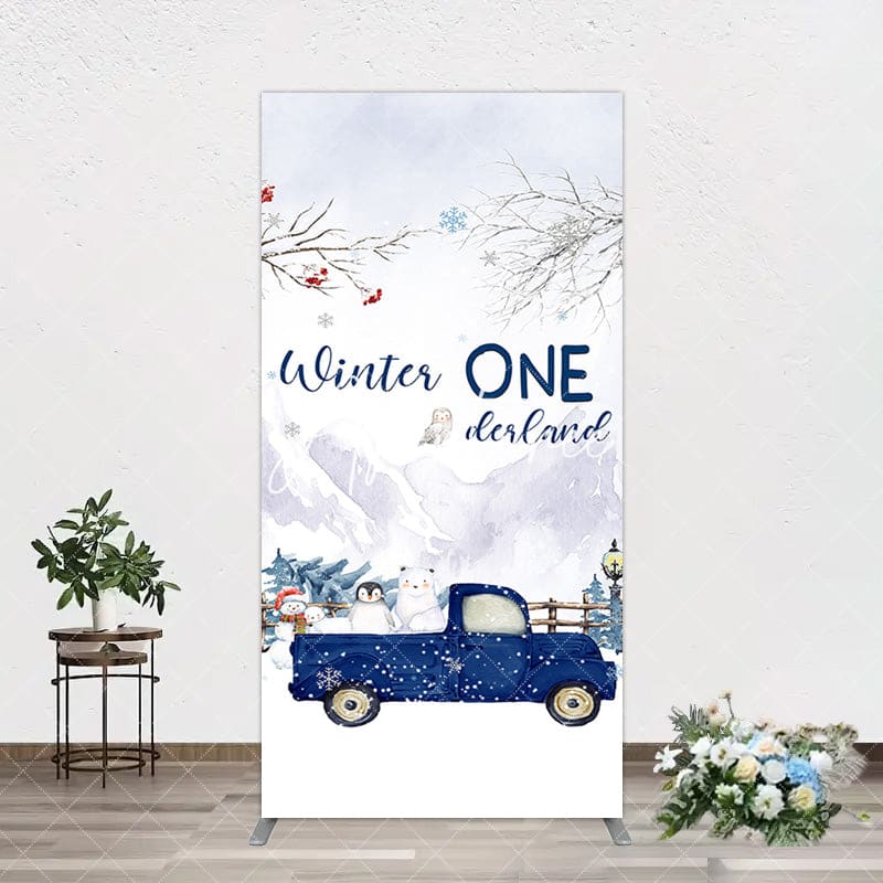 Aperturee - Aperturee Snowy Mountain Truck Winter Onederland Rectangle Backdrop