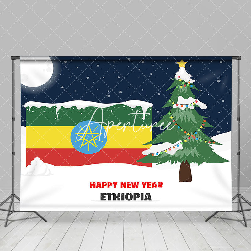 Aperturee - Aperturee Snowy Night Ethiopia Flag Happy New Year Backdrop