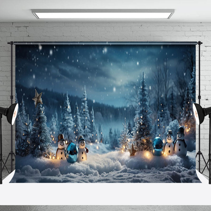 Aperturee - Aperturee Snowy Night Peaceful Forest Snowman Winter Backdrop