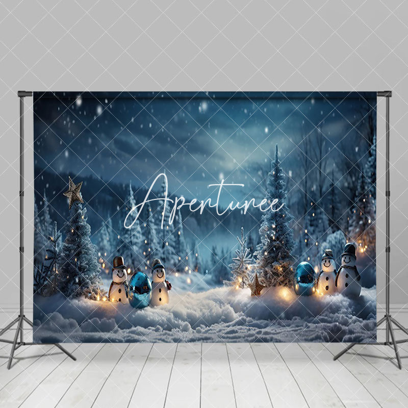 Aperturee - Aperturee Snowy Night Peaceful Forest Snowman Winter Backdrop