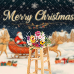 Aperturee - Aperturee Snowy Night Santa Claus Sleigh Christmas Backdrop