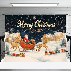 Aperturee - Aperturee Snowy Night Santa Claus Sleigh Christmas Backdrop