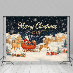 Aperturee - Aperturee Snowy Night Santa Claus Sleigh Christmas Backdrop