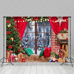 Aperturee - Aperturee Snowy Night Scene Festive Red Christmas Backdrop