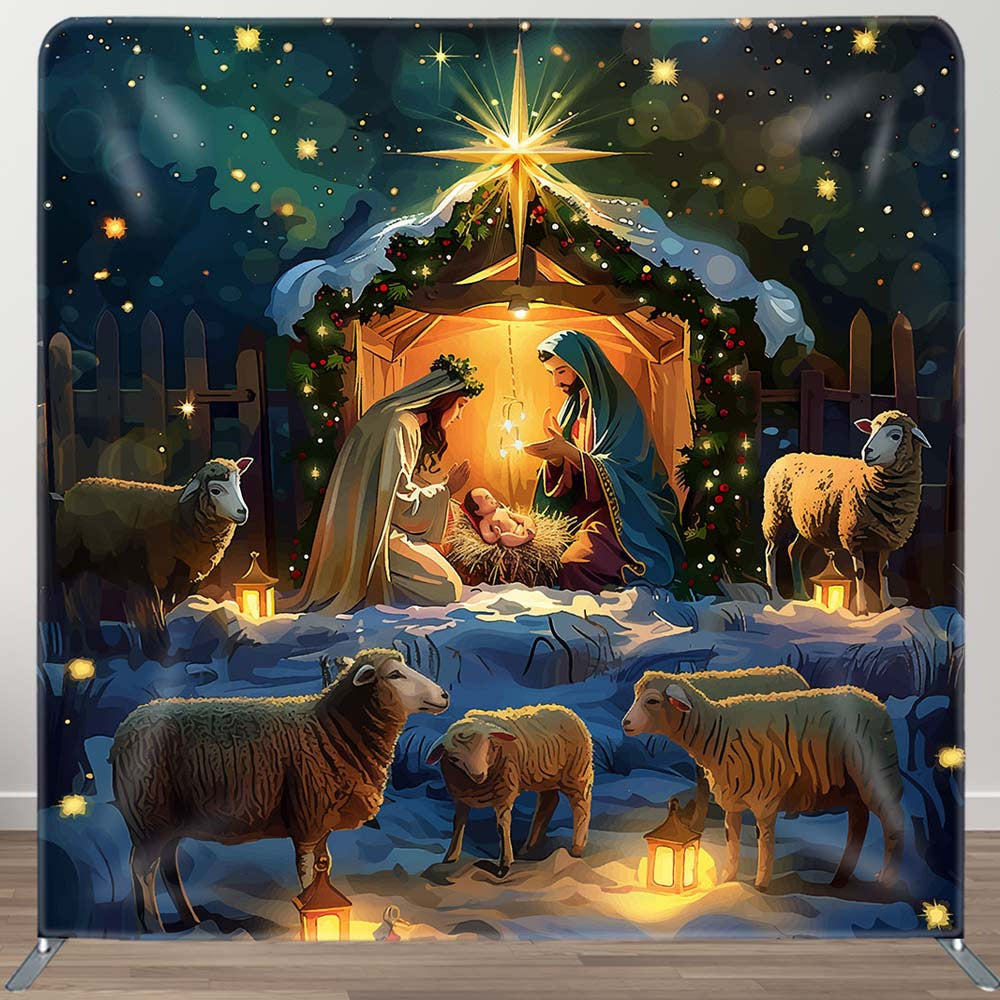 Aperturee - Aperturee Snowy Night Shed Nativity Christmas Tension Backdrop