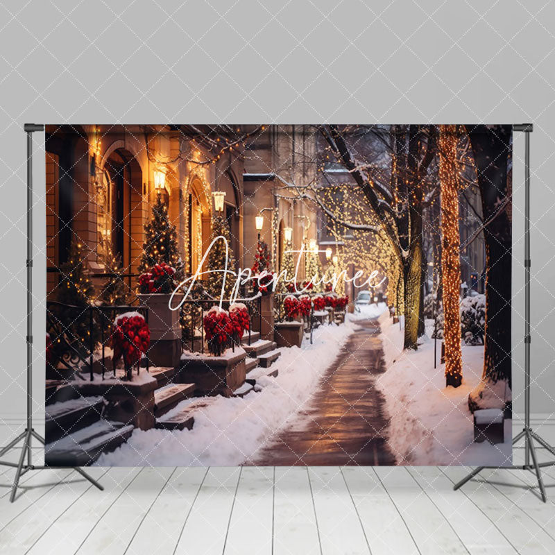 Aperturee - Aperturee Snowy Path Winter Christmas Holiday Vibe Backdrop