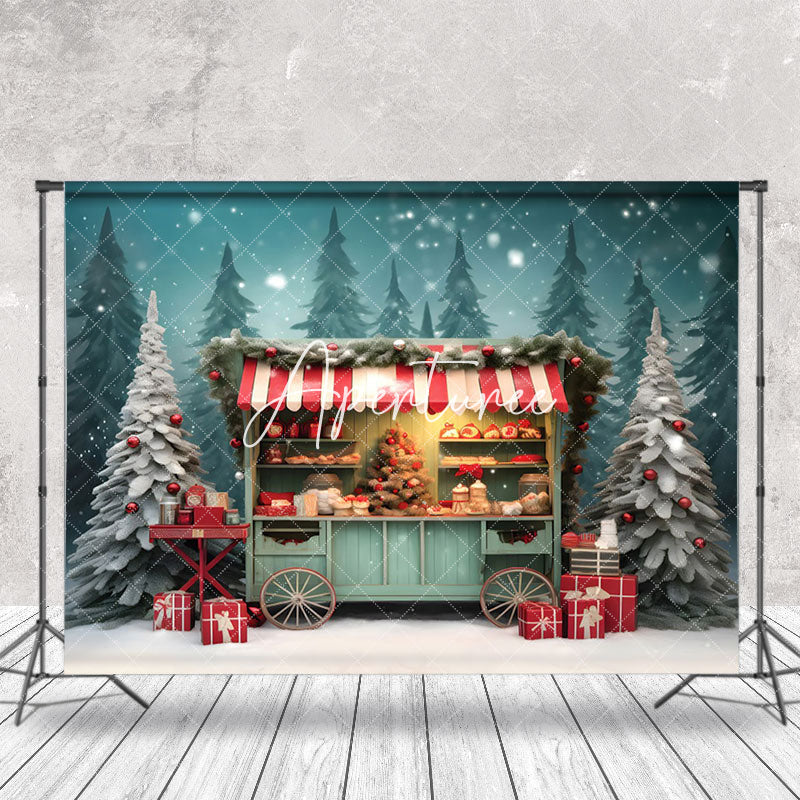 Aperturee - Aperturee Snowy Pine Forest Dining Car Gift Christmas Backdrop