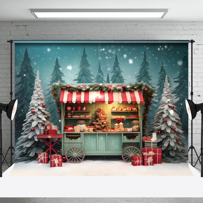 Aperturee - Aperturee Snowy Pine Forest Dining Car Gift Christmas Backdrop