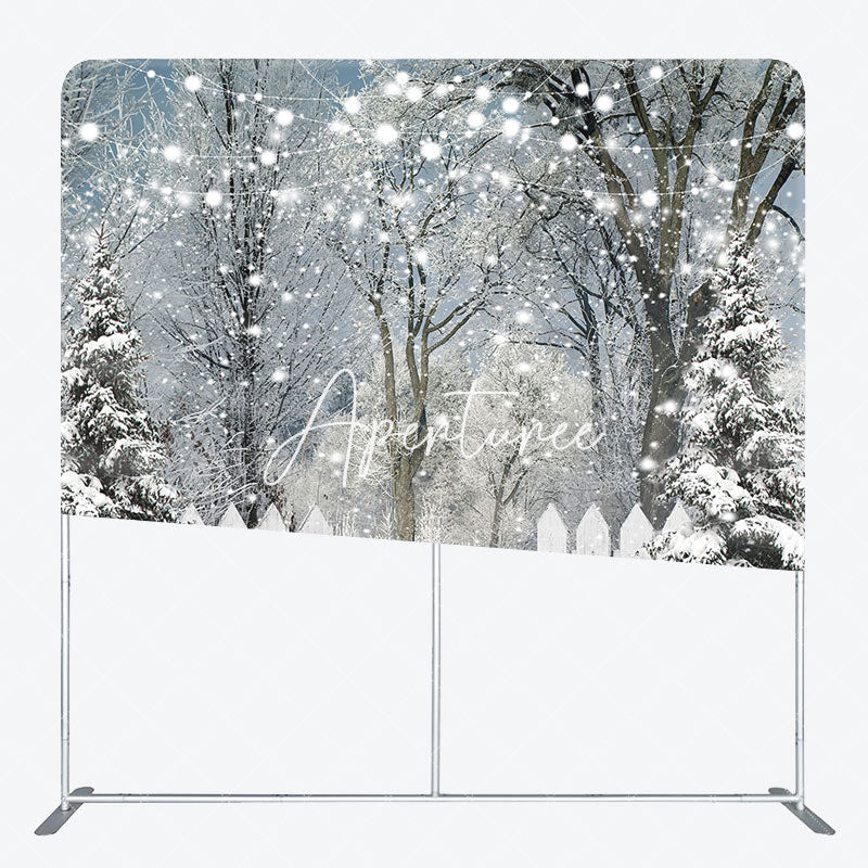 Aperturee - Aperturee Snowy Pine Forest Lights Tension Fabric Backdrop