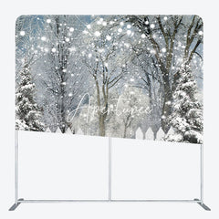 Aperturee - Aperturee Snowy Pine Forest Lights Tension Fabric Backdrop