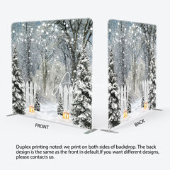 Aperturee - Aperturee Snowy Pine Forest Lights Tension Fabric Backdrop