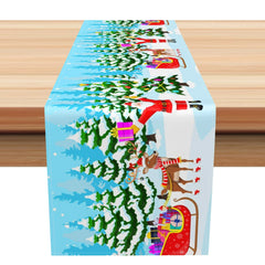 Aperturee - Aperturee Snowy Pine Forest Santa Elk Sled Xmas Table Runner