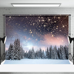 Aperturee - Aperturee Snowy Pine Forest Starry Sky Winter Photo Backdrop