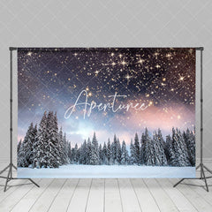 Aperturee - Aperturee Snowy Pine Forest Starry Sky Winter Photo Backdrop