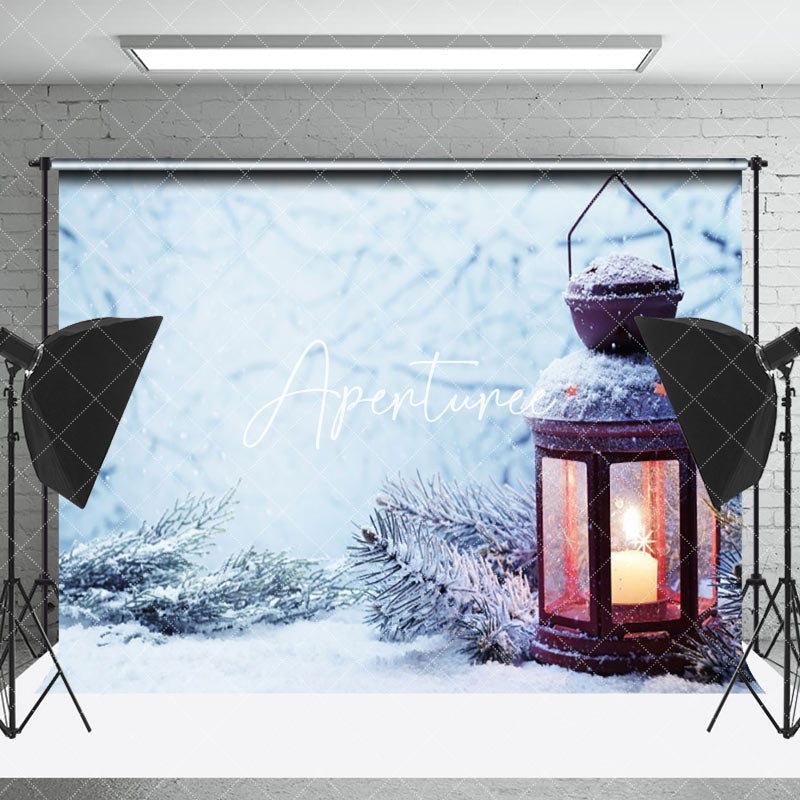 Aperturee - Aperturee Snowy Pine Lamp Outdoor Winter Scenery Backdrop