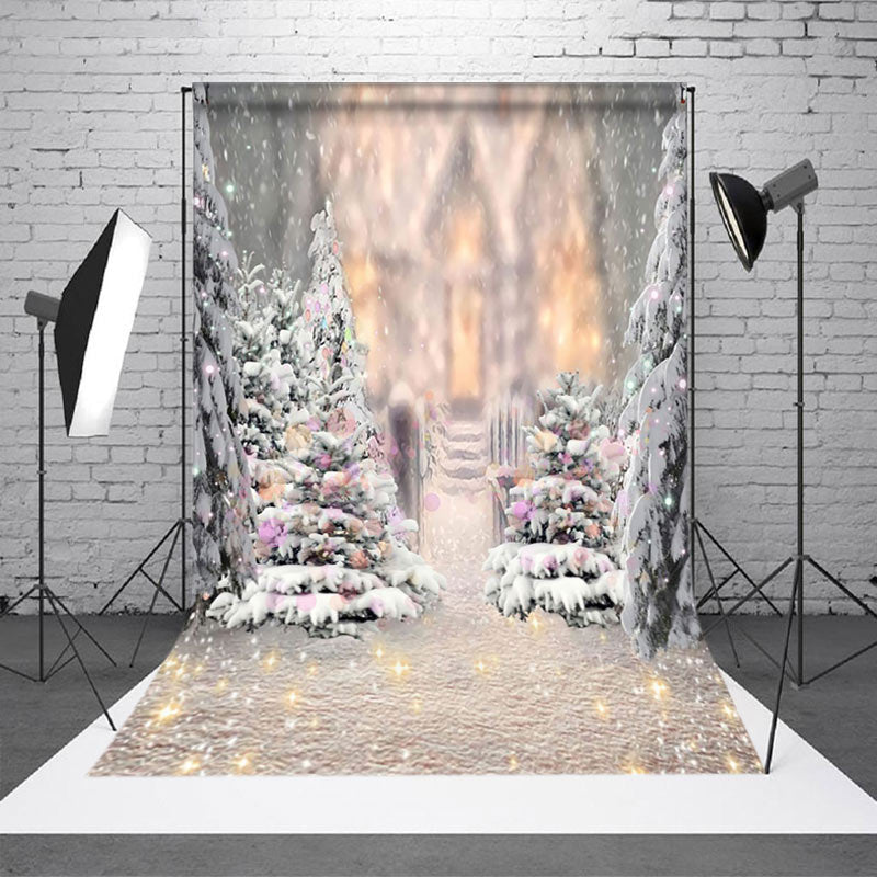 Aperturee - Aperturee Snowy Pine Tree Light Glitter Christmas Backdrop