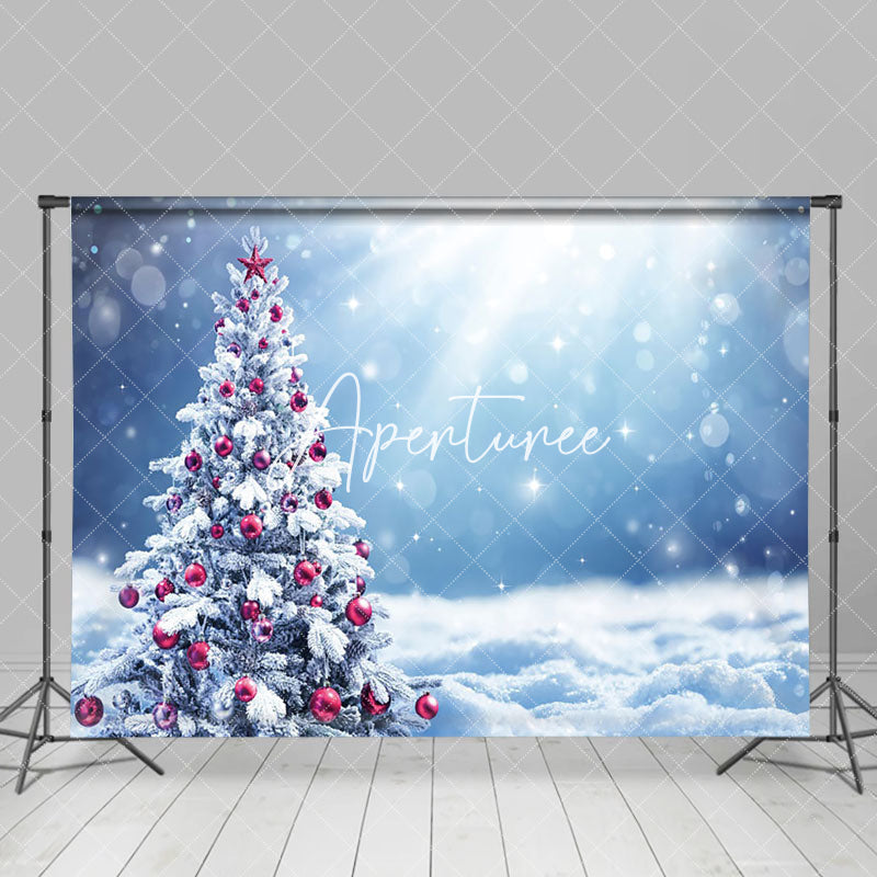 Aperturee - Aperturee Snowy Red Bauble Christmas Tree Sunshine Backdrop