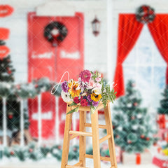 Aperturee - Aperturee Snowy Red White Door And Window Christmas Backdrop