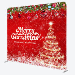 Aperturee - Aperturee Snowy Red Xmass Happy New Year Tension Fabric Backdrop