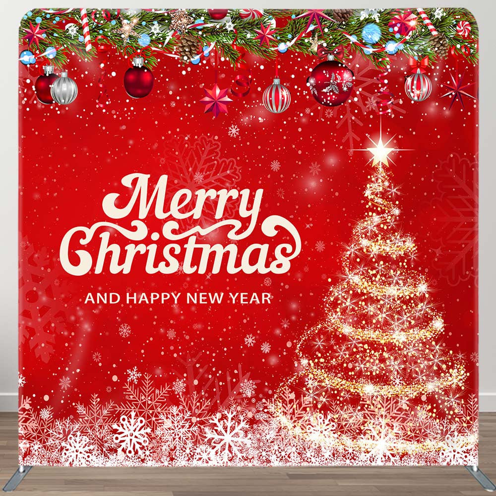 Aperturee - Aperturee Snowy Red Xmass Happy New Year Tension Fabric Backdrop