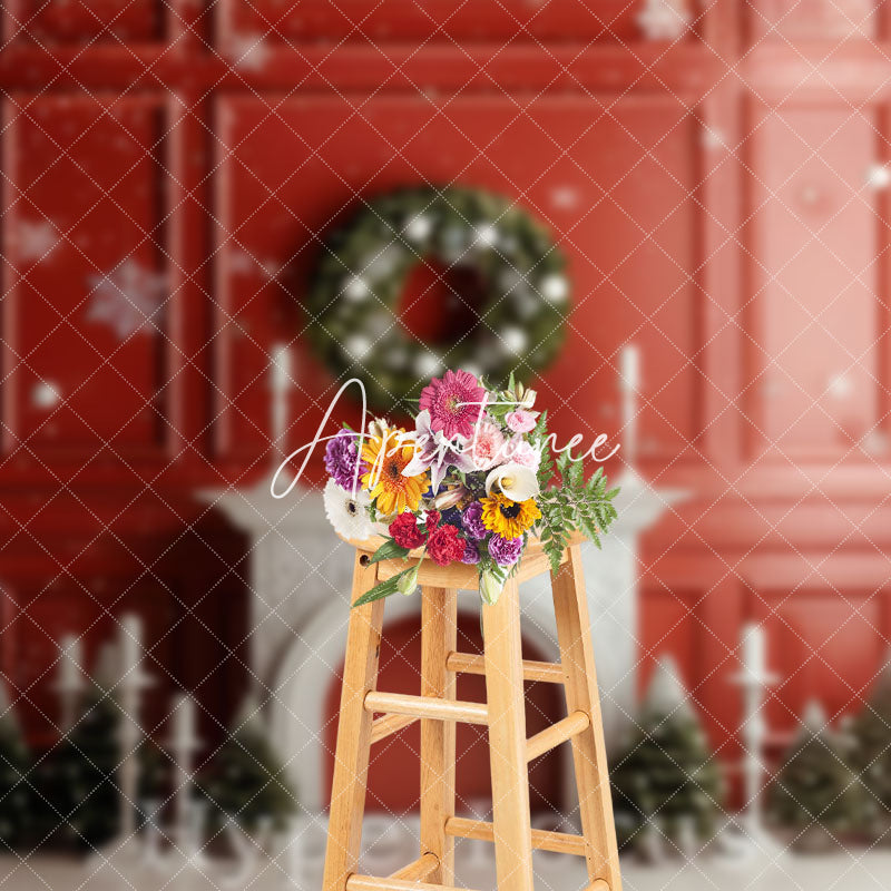 Aperturee - Aperturee Snowy Retro Red Wall Candle Holder Christmas Backdrop