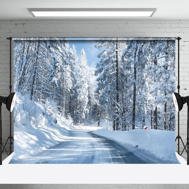 Aperturee - Aperturee Snowy Road Forest Winter Wonderful Scenery Backdrop