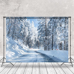 Aperturee - Aperturee Snowy Road Forest Winter Wonderful Scenery Backdrop