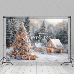 Aperturee - Aperturee Snowy Rural House Forest Trees Christmas Backdrop