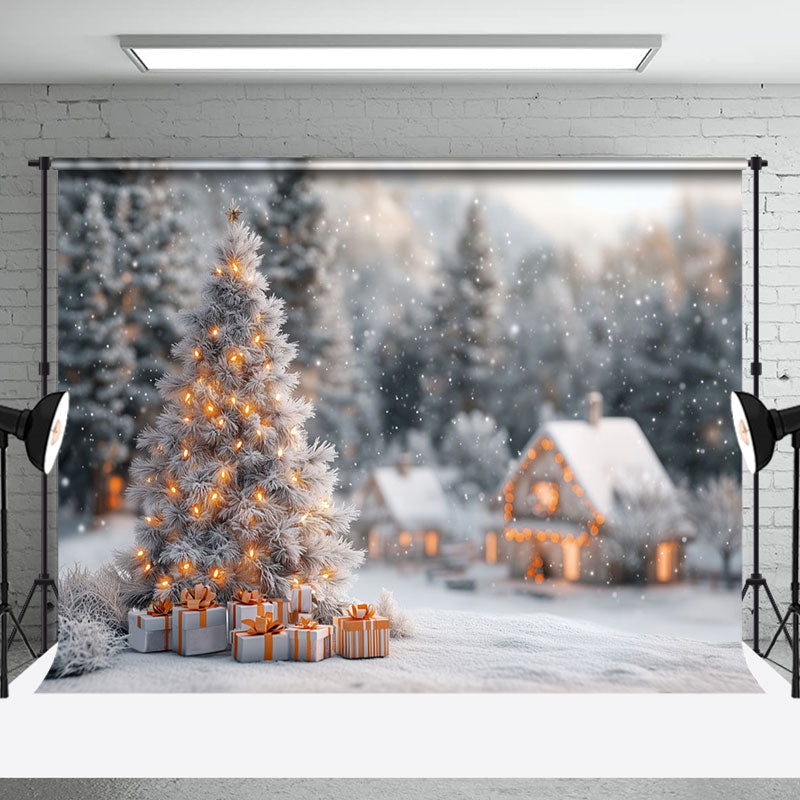 Aperturee - Aperturee Snowy Rural House Forest Trees Christmas Backdrop