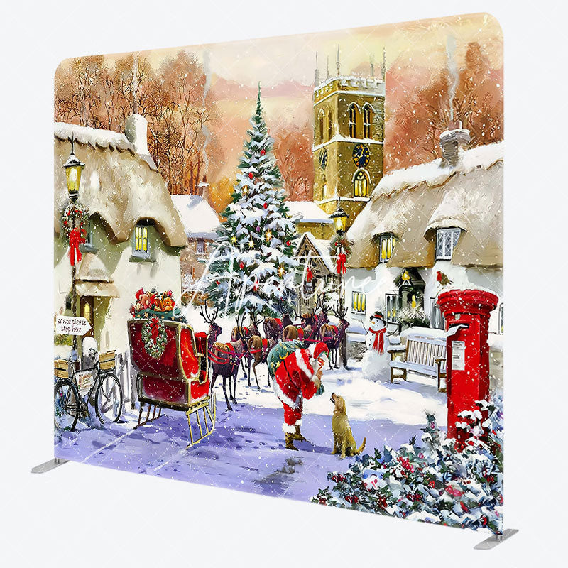 Aperturee - Aperturee Snowy Rural Town Santa Merry Christmas Backdrop