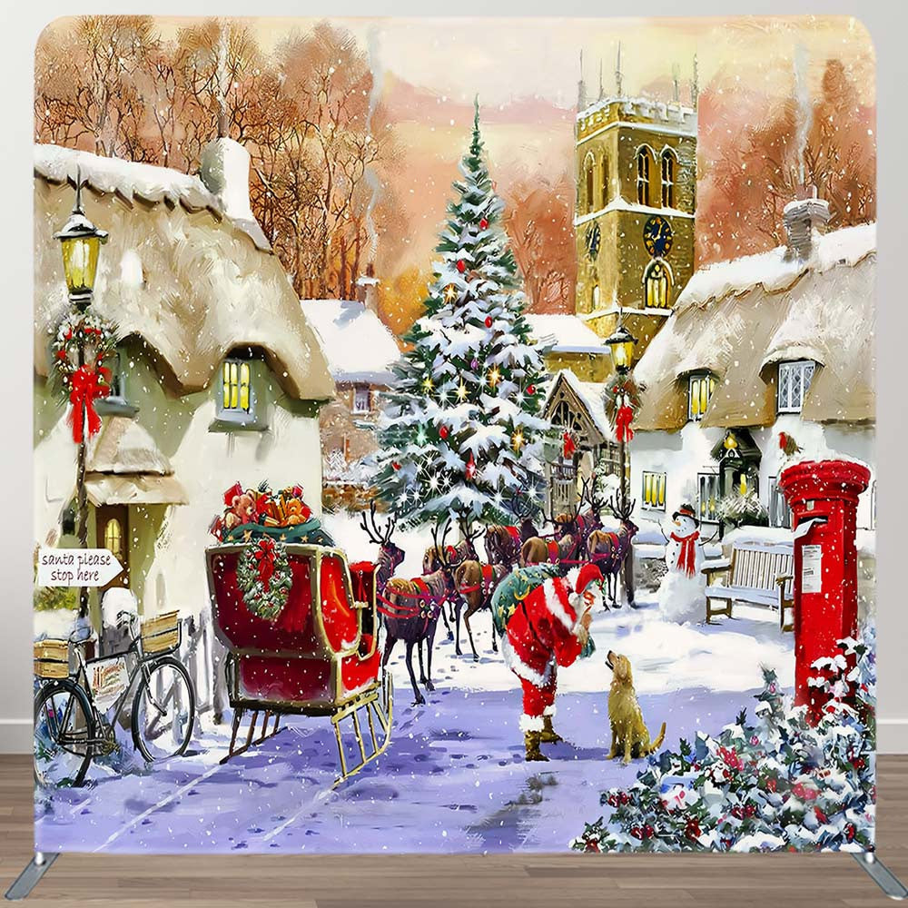 Aperturee - Aperturee Snowy Rural Town Santa Merry Christmas Backdrop