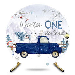 Aperturee - Aperturee Snowy Safari Blue Truck Round Onederland Backdrop