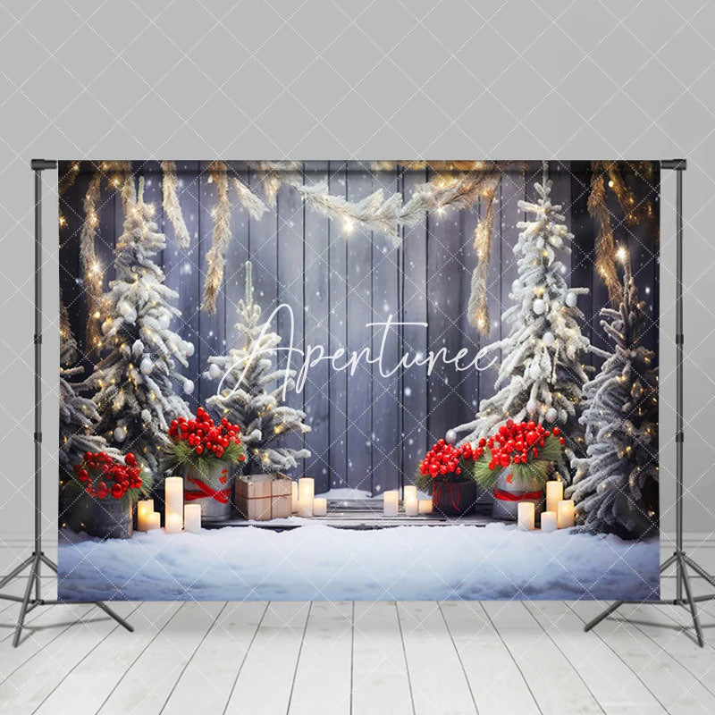 Aperturee - Aperturee Snowy Scene Candle Light Winter Wonderland Backdrop