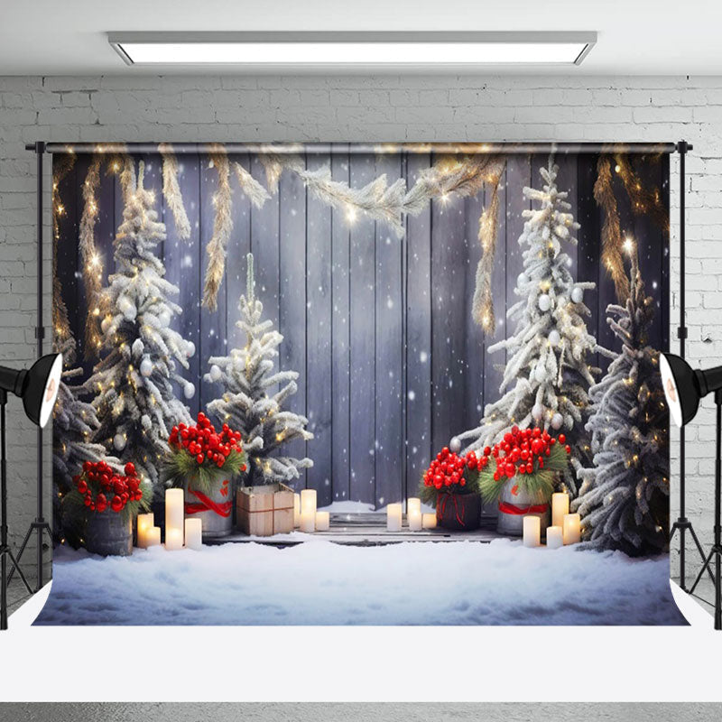 Aperturee - Aperturee Snowy Scene Candle Light Winter Wonderland Backdrop