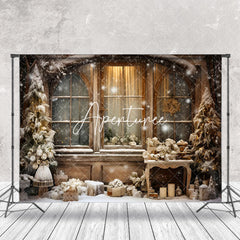 Aperturee - Aperturee Snowy Showcase Window Curtain Christmas Tree Backdrop