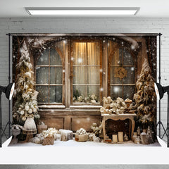 Aperturee - Aperturee Snowy Showcase Window Curtain Christmas Tree Backdrop