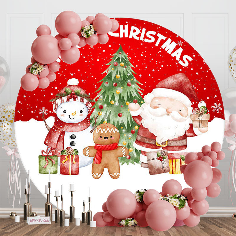 Aperturee - Aperturee Snowy Snowman Santa Round Merry Christmas Backdrop