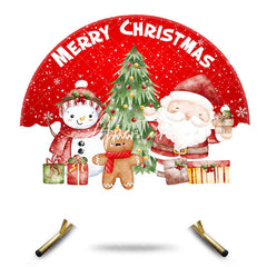 Aperturee - Aperturee Snowy Snowman Santa Round Merry Christmas Backdrop