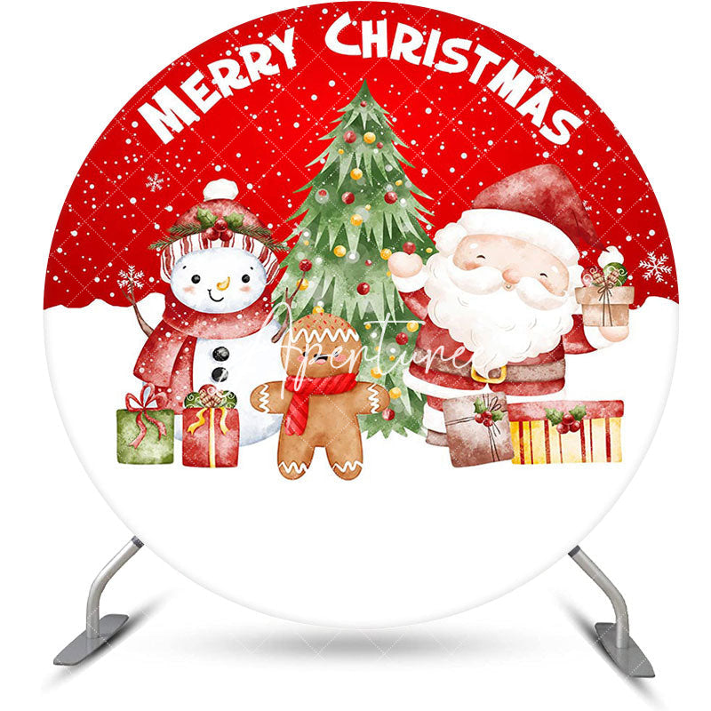 Aperturee - Aperturee Snowy Snowman Santa Round Merry Christmas Backdrop