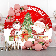 Aperturee - Aperturee Snowy Snowman Santa Round Merry Christmas Backdrop