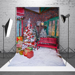 Aperturee - Aperturee Snowy Street Corner Bench Christmas Vibe Backdrop