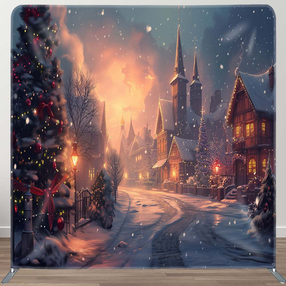 Aperturee - Aperturee Snowy Town Load Tree Winter Xmas Tension Backdrop