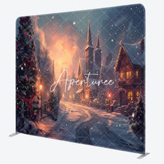 Aperturee - Aperturee Snowy Town Load Tree Winter Xmas Tension Backdrop