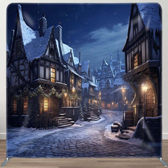 Aperturee - Aperturee Snowy Town Night Scenery Christmas Pillow Case Backdrop